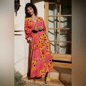 Anthropologie Farm Rio Cover-Up Dress Bananas Wrap Tropical Clip Dot Size S